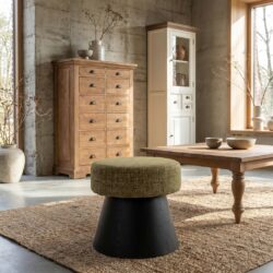 Rond ossana poef in groen en zwart met Memphis-stijl