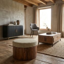 Ossana salontafel rond 60 cm, bruin, Japandi stijl, met opbergruimte