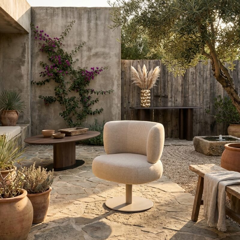 Outdoor eetkamerstoel Mason beige alpine swivel, aluminium basis en outdoorstof