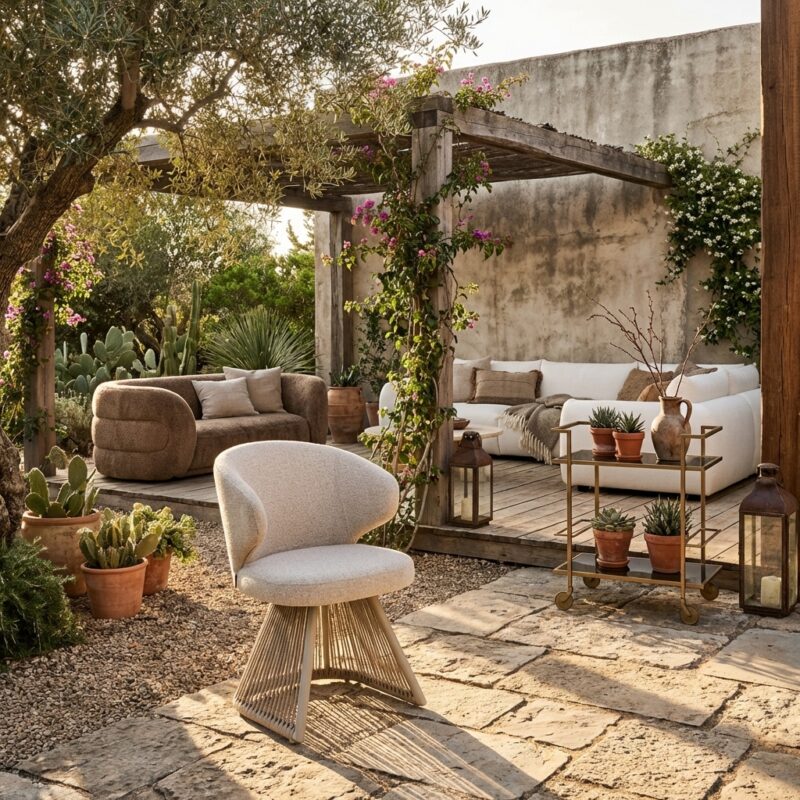 Outdoor eetkamerstoel Nuba beige alpine met armleuning en vorstbestendig frame