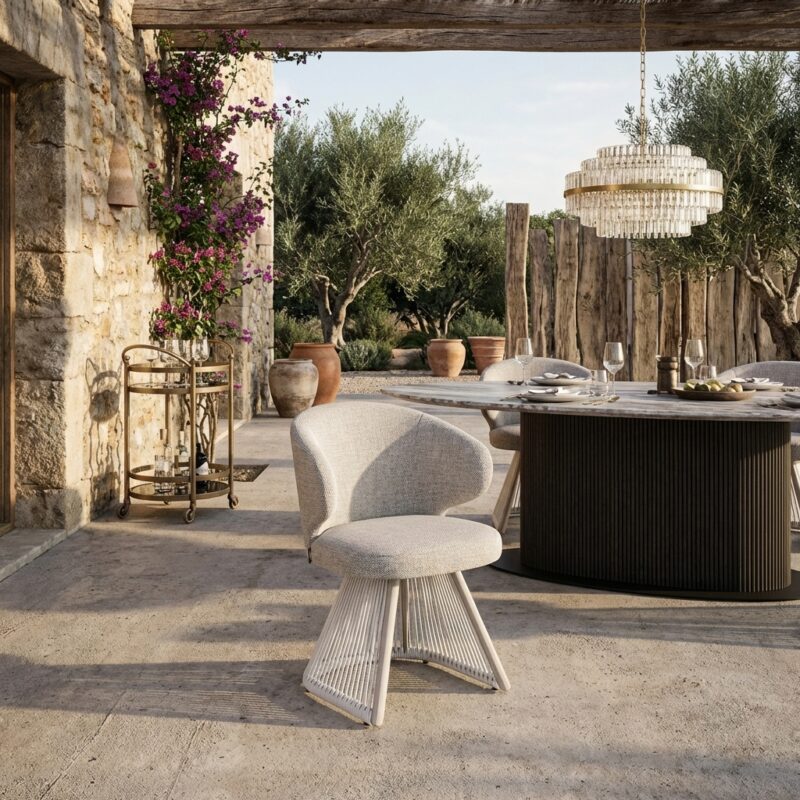 Outdoor eetkamerstoel Nuba in grijs alpine met armleuning en quick-dry zitkussen