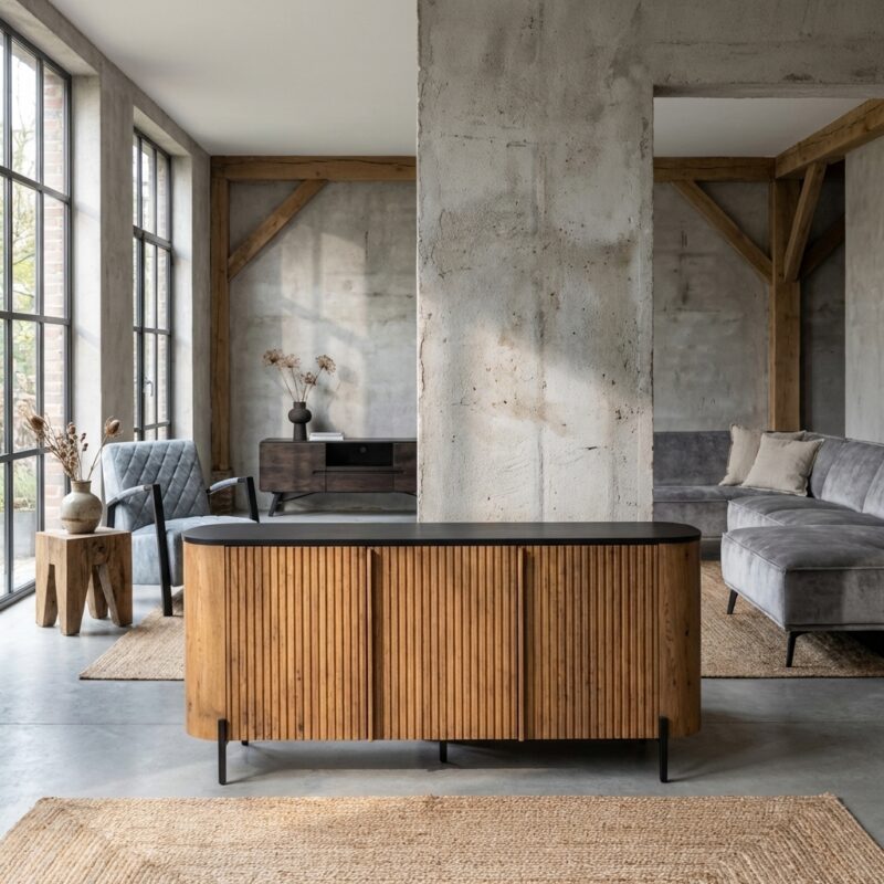 Palazzo dressoir in natuurlijk hout, landelijk modern stijl, 180 cm breed