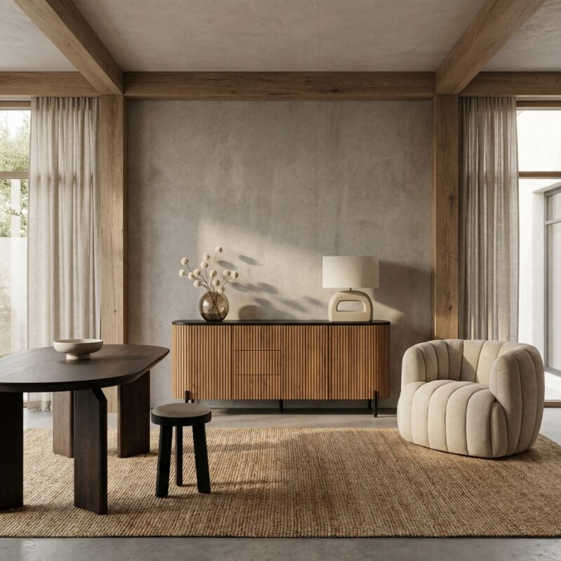 Palazzo dressoir in natuurlijk hout met 3 deuren en landelijk modern design