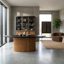 Ovale eetkamertafel in natuurlijk recycled teak, landelijk modern stijl