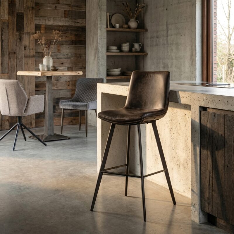Pamplona barstool in antracietkleur met zwart frame