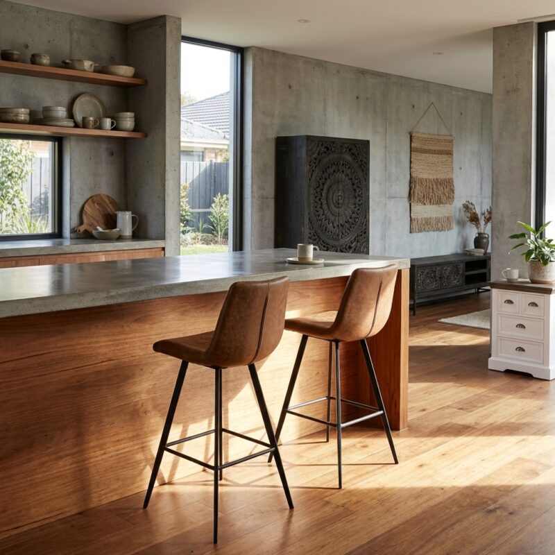 Pamplona barstool, cognackleurig stoffen, zwart frame, moderne design