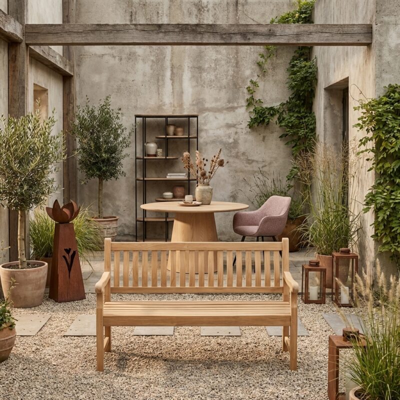 Buitenbank Patrick van Livingfurn in natuurlijk teakhout
