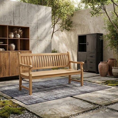 Gartenbank „Patrick“ von Livingfurn aus naturbelassenem Teakholz
