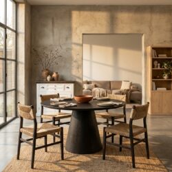 Ronde eetkamertafel zwart met landelijk modern design