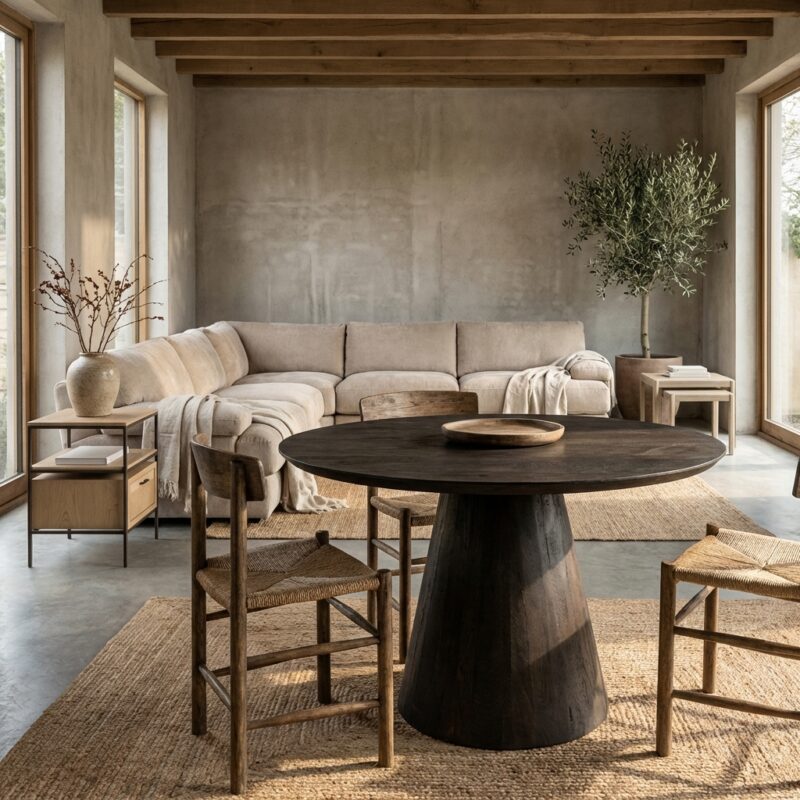 Ronde zwarte eetkamertafel van Premana in landelijk modern stijl