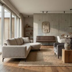 Prescot 2 5-AR plus Chaise L in Sahara 400 espresso kleur, moderne stijl, houten frame