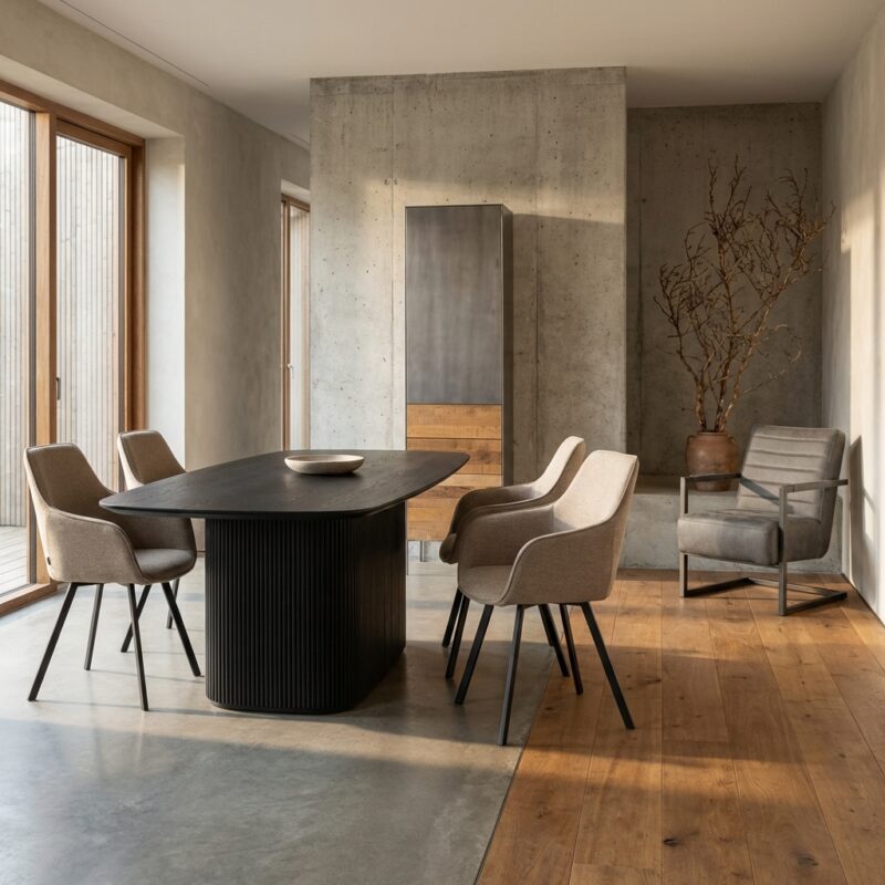 Rivello eetkamertafel Deens ovaal, zwart, hotelchique stijl