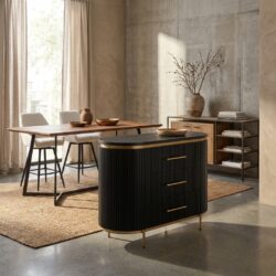 Rivello hotelstijl ladekast 90 cm zwart met mango houten handgrepen