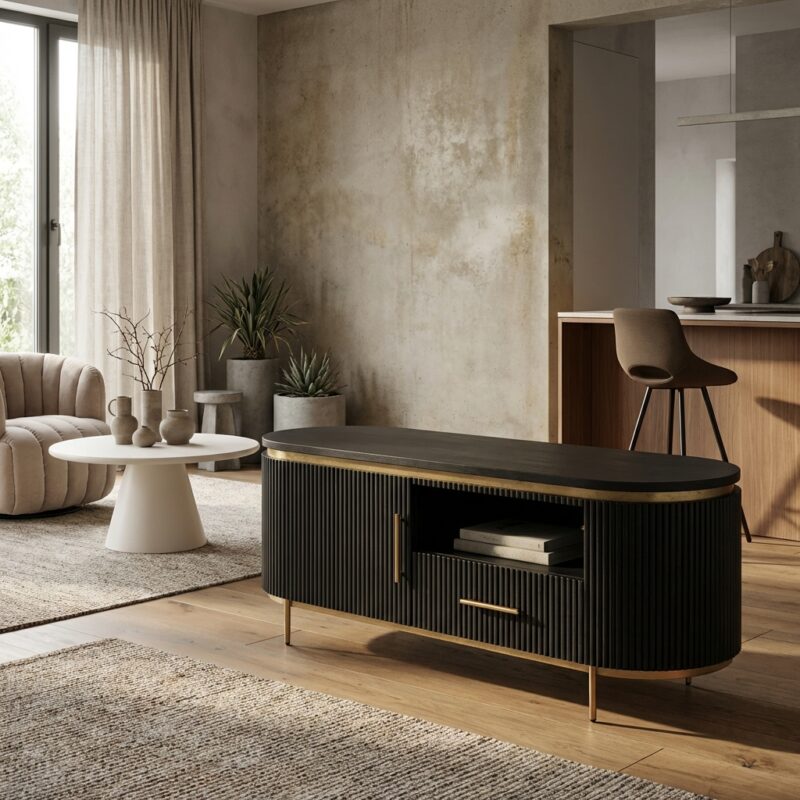 Rivello TV-meubel 150 cm, hotelchique stijl, zwart, mango hout