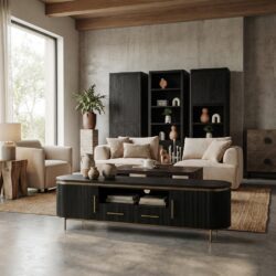 Rivello TV-meubel 200 cm, mango zwart, messing, modern design