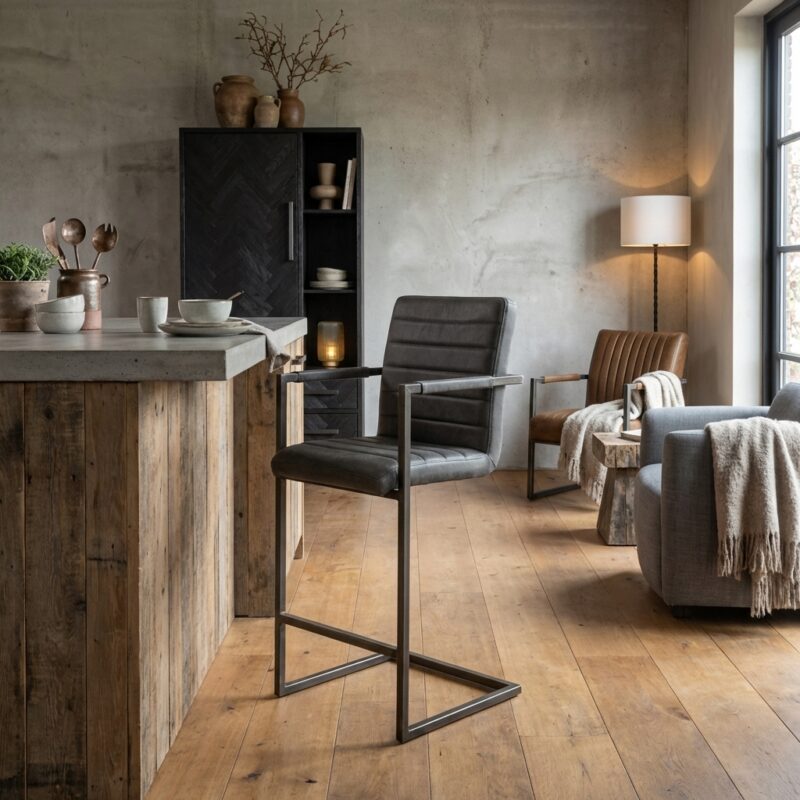 Rocca barstool Bull anthracite origineel metaal finish