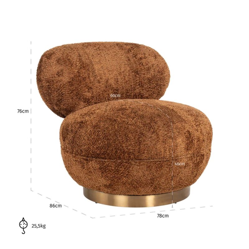 Lounge stoel Jace lovely cinnamon swivel