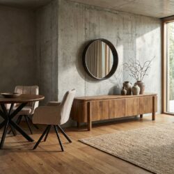 Salano 210 cm kast in natuurlijk hout met afgeronde details en poten