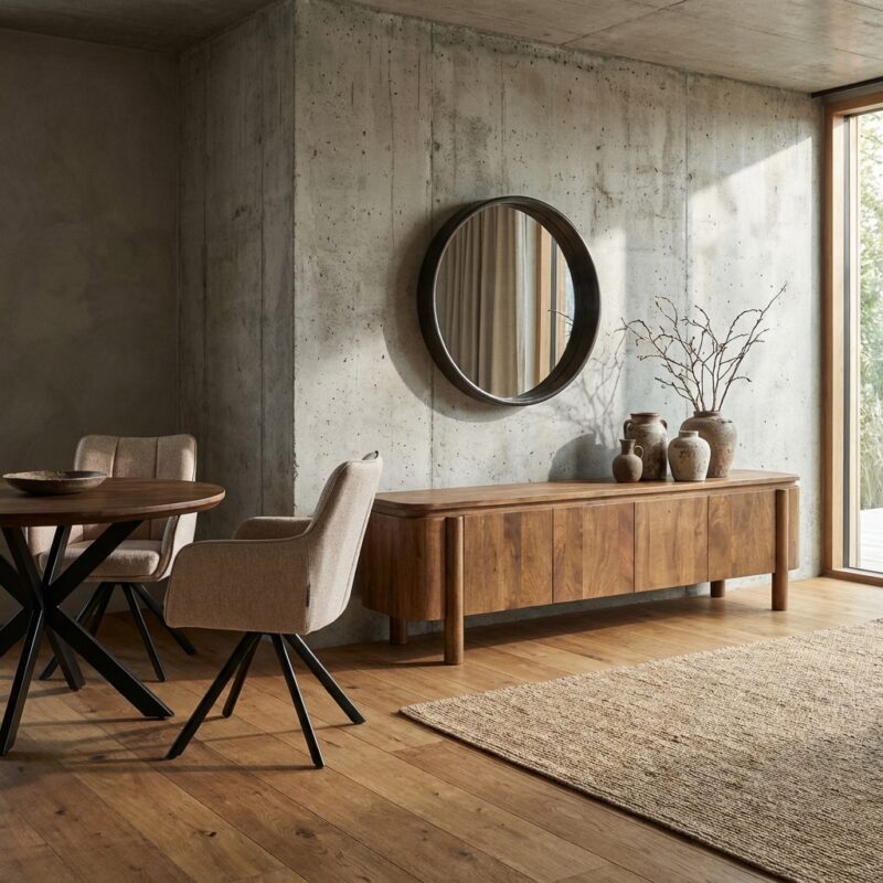 Salano 210 cm kast in natuurlijk hout met afgeronde details en poten