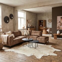 Salontafel Arlington Black, ronde salontafel set van 2, mangohout en zwarte lak