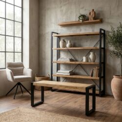 Salontafel Britt 110, houten tafel met zwarte verf, mango hout en staal