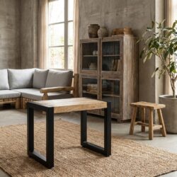 Salontafel Britt 60 cm hout zwart met mango hout en staal