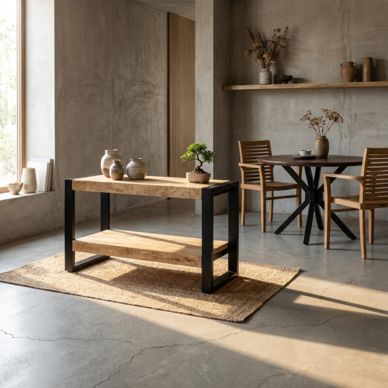 Salontafel Britt met Legplank, houten tafelblad en zwarte legplank