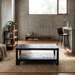 Salontafel Britt Zwart met Legplank, mango hout en poedercoat frame