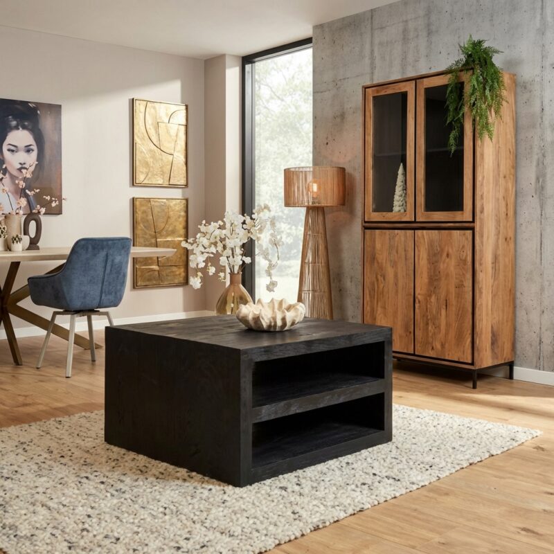 Salontafel Brussel Black, mangohout, black finish, moderne design