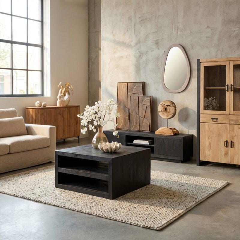 Salontafel Brussel Black, mangohout, black finish, moderne design