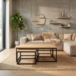 Trendy salontafel set Dakota met mangohouten frame en zwarte lak