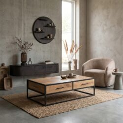 Salontafel Dakota, rechthoekig, mangohout, industrieel design