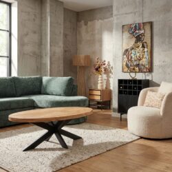 Salontafel Dakota, ovale tafelblad mangohout, metalen onderstel, stijlvol interieur