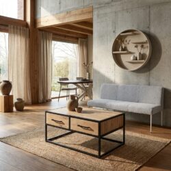 Salontafel Dakota, vierkant, mangohout, metalen onderstel, stijlvol