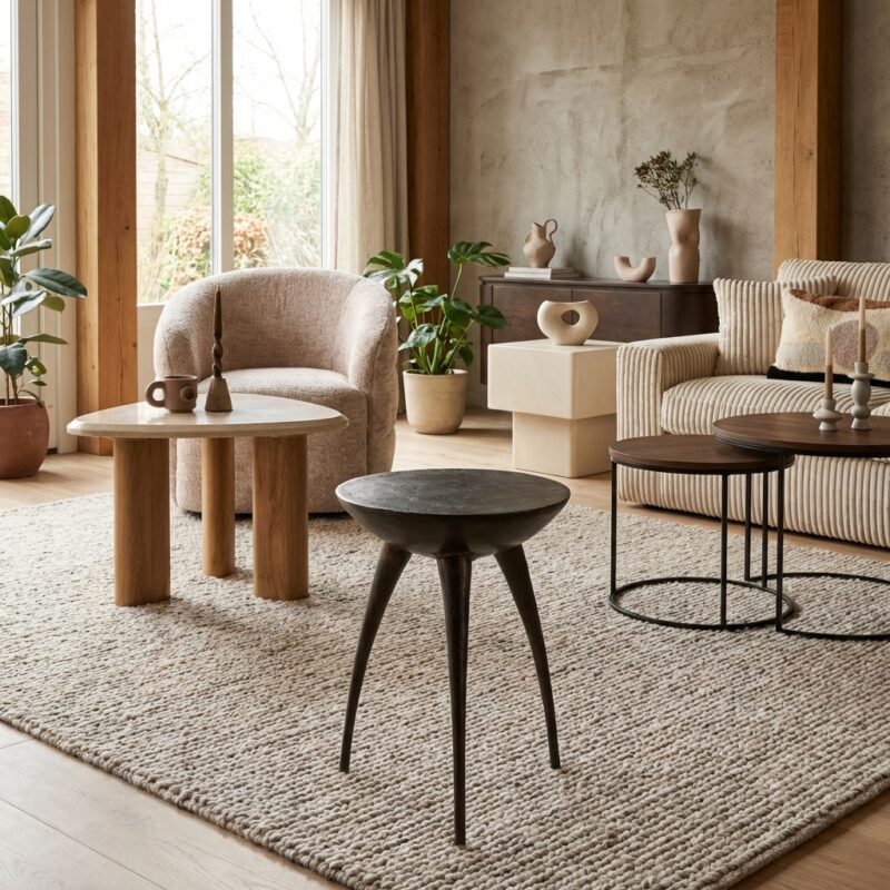 Salontafel Elze, ronde salontafel uit aluminium in zwart