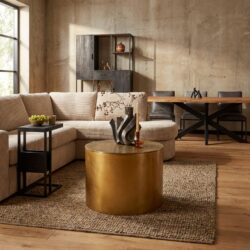 Salontafel Fiore Gold, aluminium, antiek gouden finish, ronde salontafel