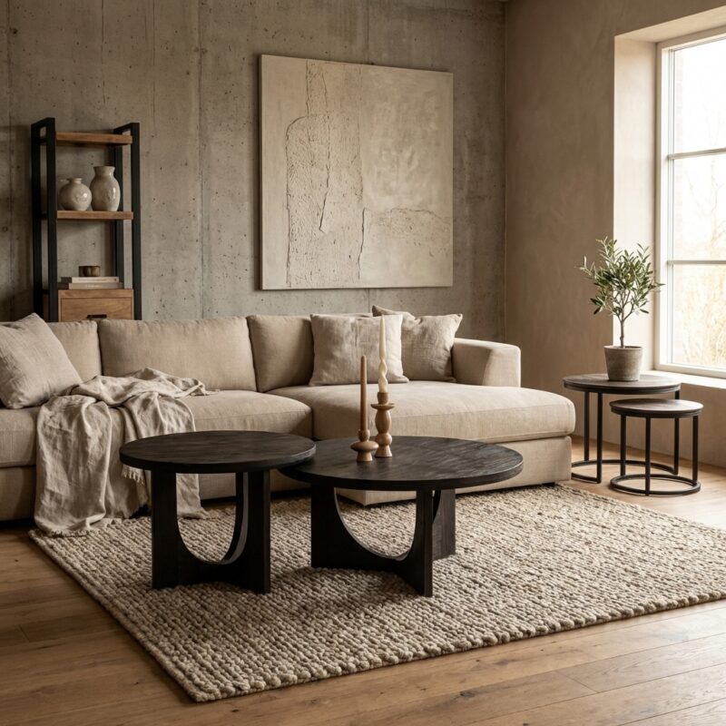 Salontafel Guus, zwarte ronde salontafel uit mango hout