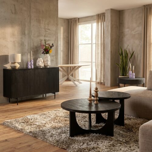 Ronde salontafel Guus in zwart, gemaakt van mango hout, 80 cm breed