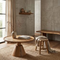 Salontafel Jade Kegelvoet Naturel met organisch mangohouten tafelblad