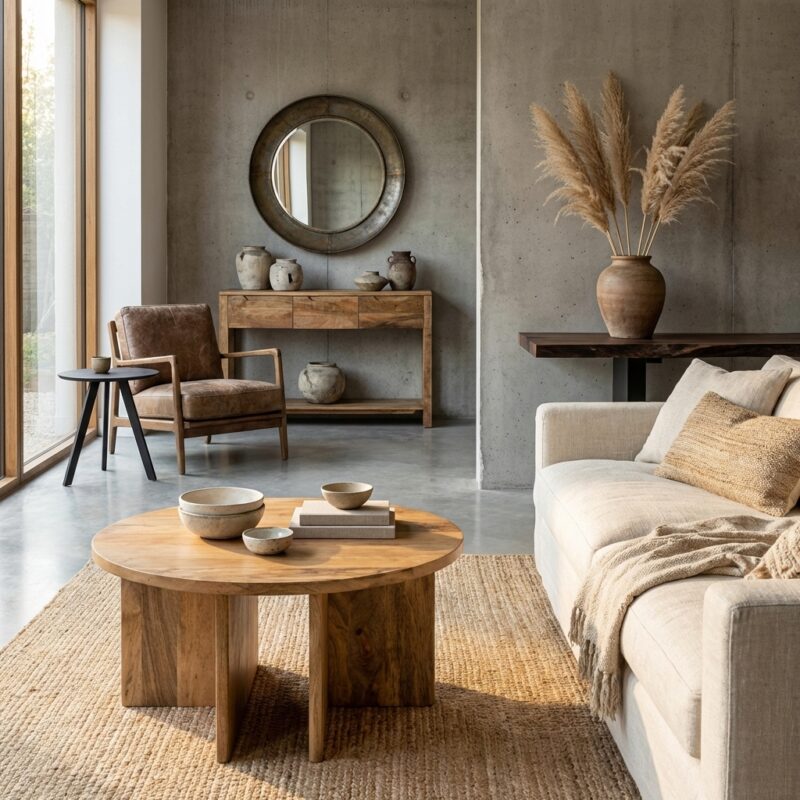 Salontafel Jade Naturel 80 cm in mango hout met robuuste kruispoot