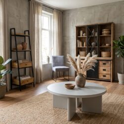 Jade salontafel creme wit uit mangohout met robuuste kruispoot