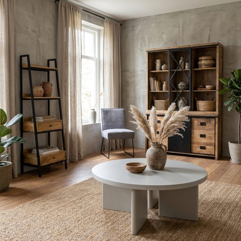 Jade salontafel creme wit uit mangohout met robuuste kruispoot