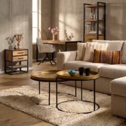 Salontafelset Julie, aluminium tafelbladen met koperkleur, ronde salontafels