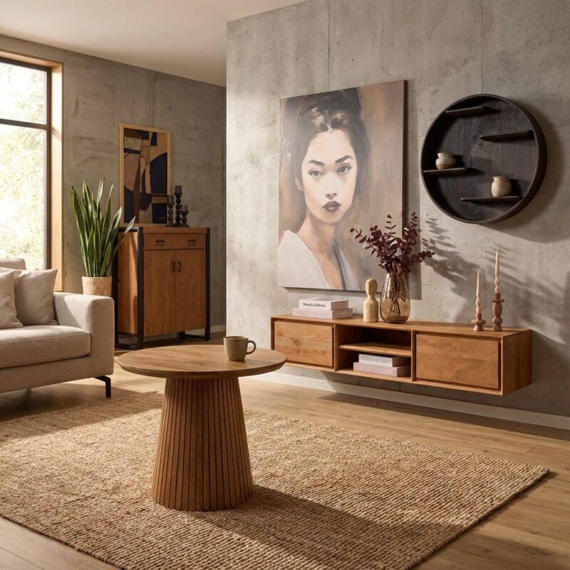 Salontafel Solana, ronde salontafel, mangohout, naturel, stijlvol