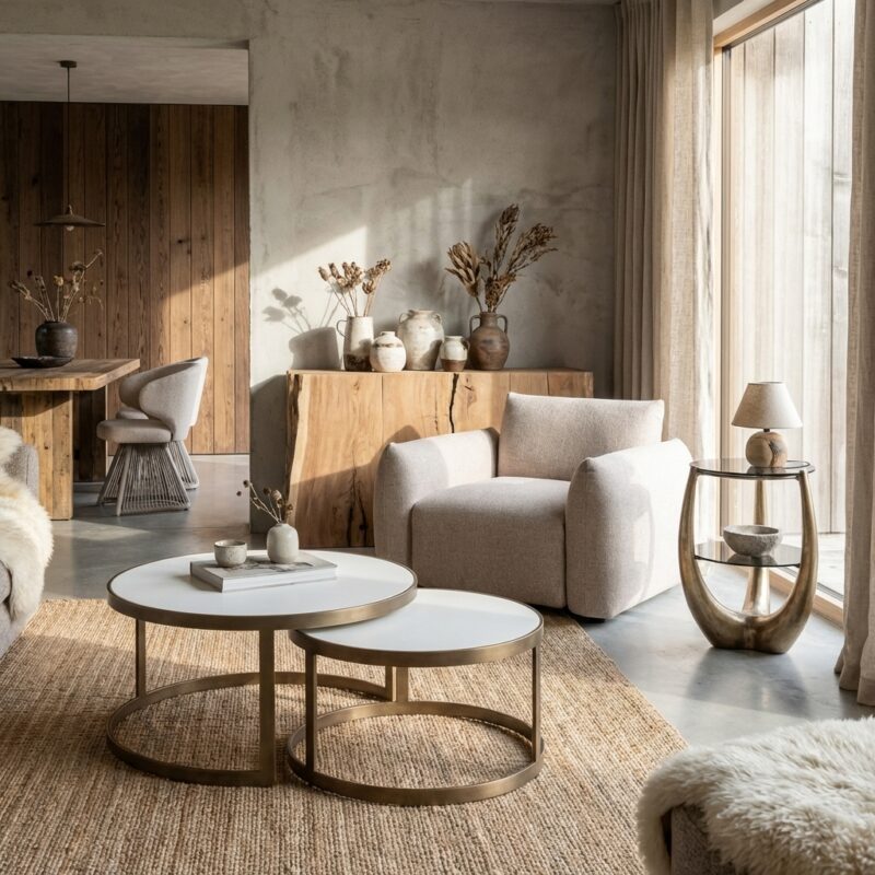 Salontafel Whitebone verona grey set van twee premium Oak Veneer tafels