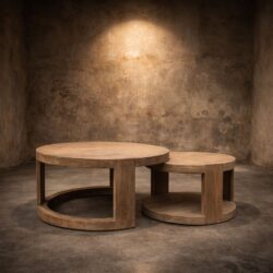 Salontafelset Astoria van teakhout bestaande uit twee salontafels