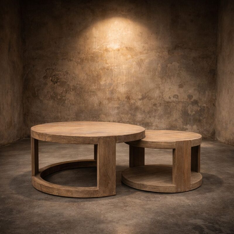 Salontafelset Astoria van teakhout bestaande uit twee salontafels