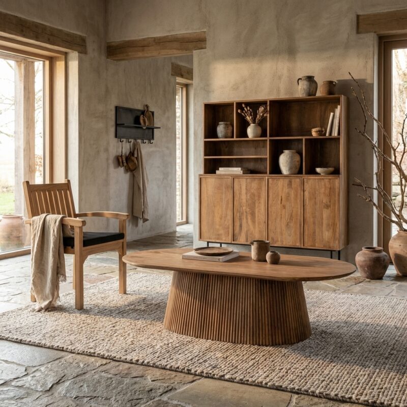 Salvator Oval 120, bruin mangohout salontafel met afgevlakte rand