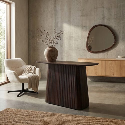 Salvator Walnut 140cm ovale tafel met middenpoot in bruin mangohout