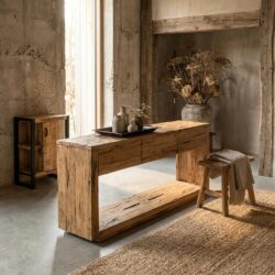 Sidetable Bridge 160, houtkleur, teakhout, wandtafel, stijlvol